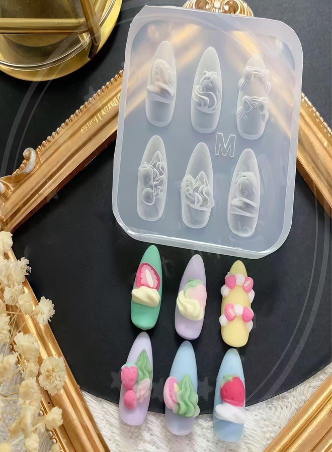 BHCCXZ 5Pcs 3D Cake Piping Gel Nail Art Mold Arts Resin Strawberry Cream Flower Molds for Accessories Supplies Wreath Silicone Tools Ribbon Bow Nails - Image 5